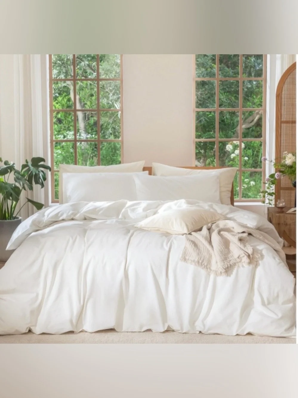 TWIN SIZE Duvet Set 100% Washed Cotton - OFF WHITE
